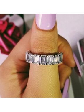 925 Silver Baguette Diamond Full Eternity Ring Size 7